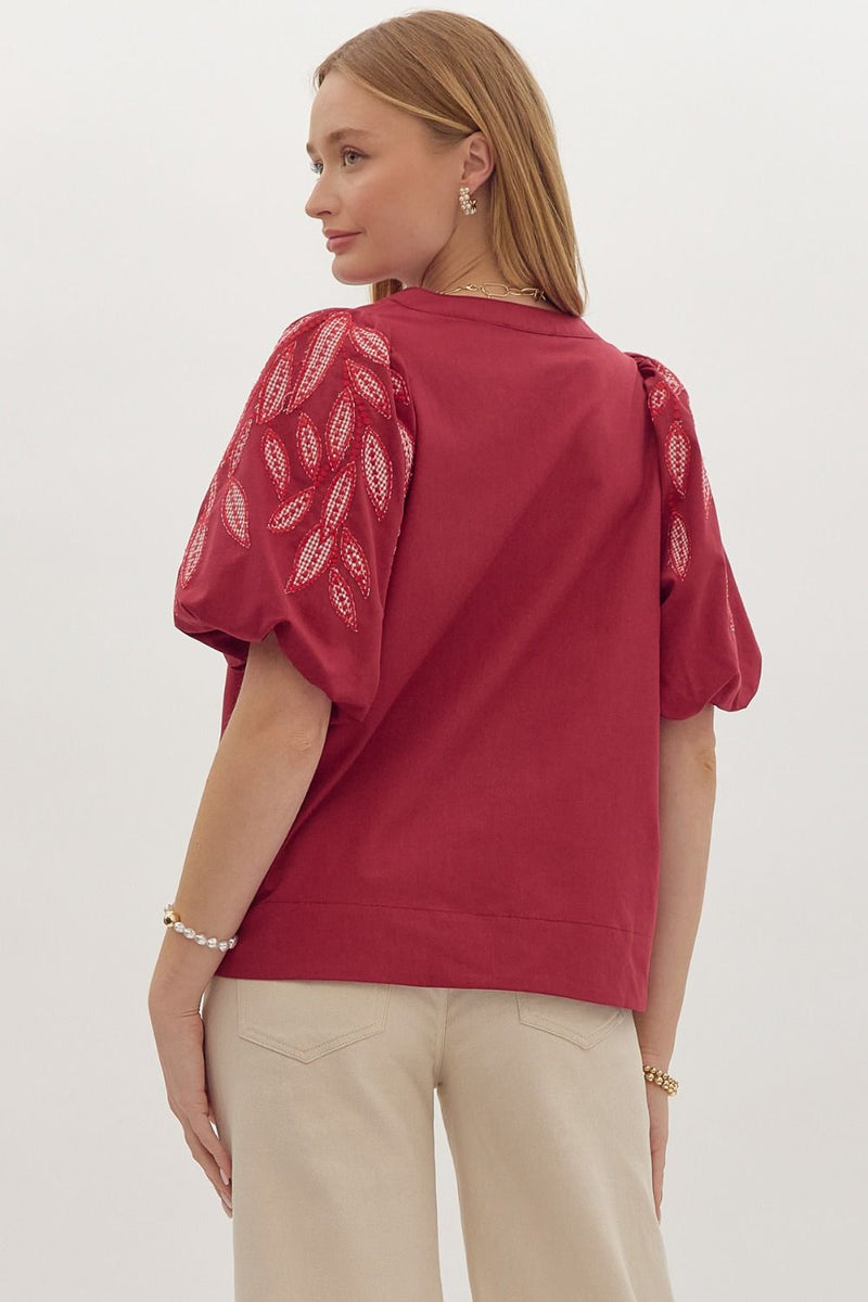 Red Boho Embroidery Top