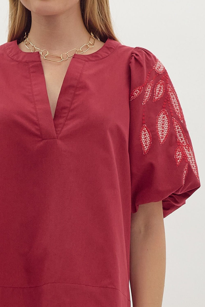 Red Boho Embroidery Top