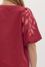 Red Boho Embroidery Top