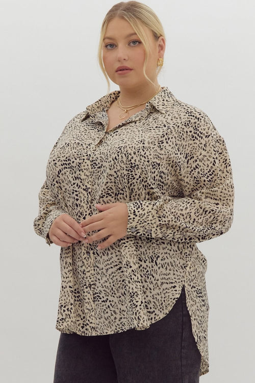 Plus Animal Print Button Up Top