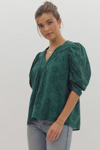 Hunter Green Eyelet Top