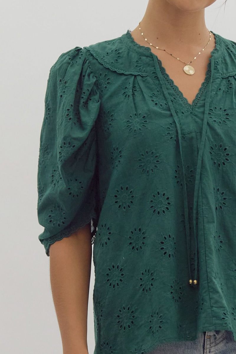 Hunter Green Eyelet Top