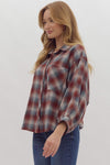 Brown Plaid Button Up Top