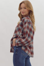 Brown Plaid Button Up Top