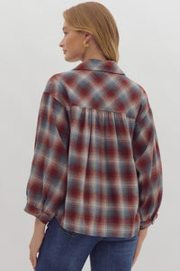 Brown Plaid Button Up Top