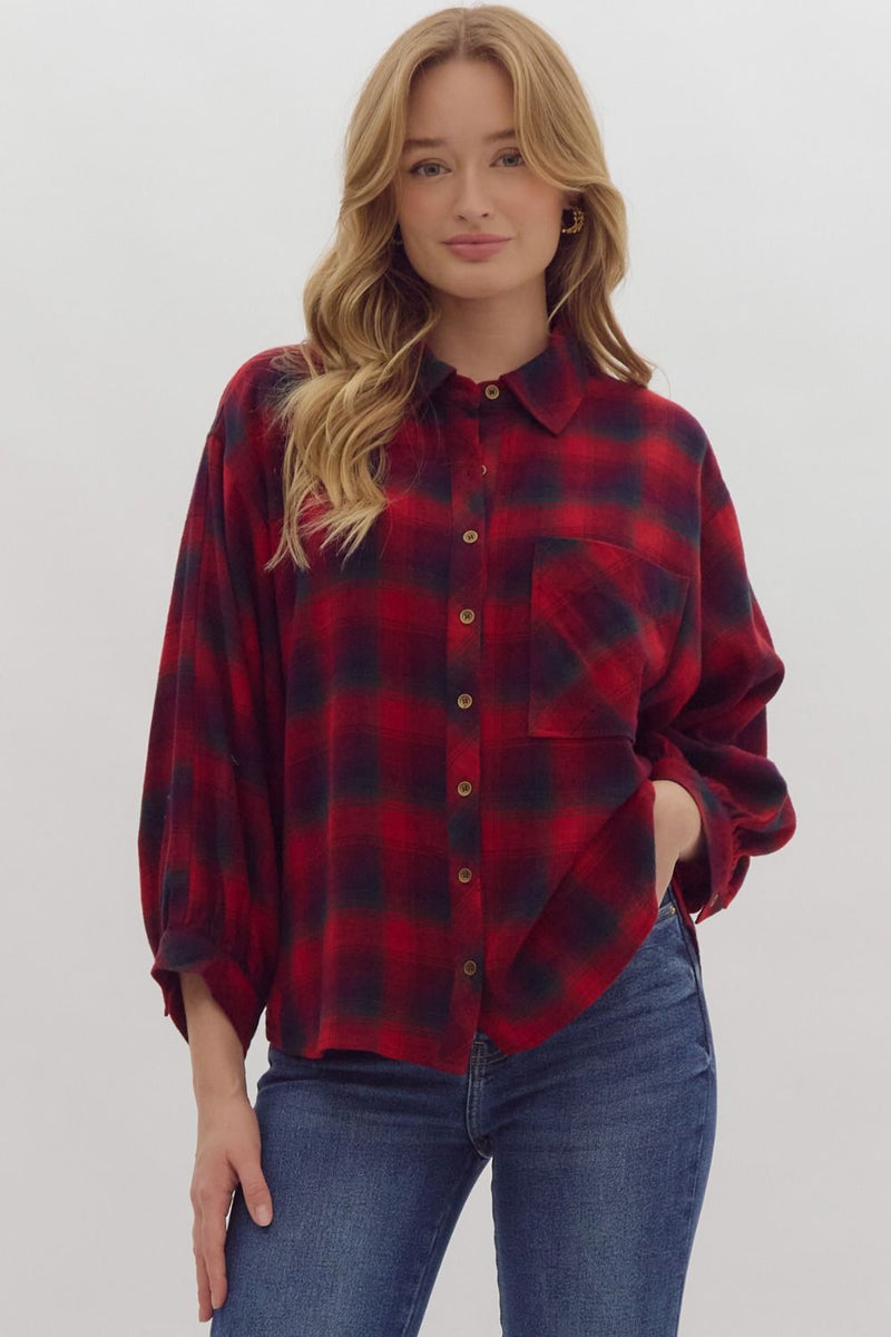 Red Plaid Button Up Top