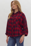 Red Plaid Button Up Top