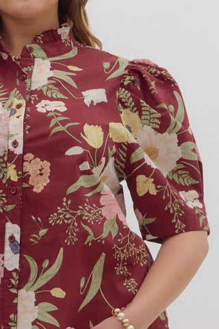 Merlot Floral Plus Top