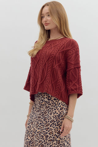 Burgundy Cable Knit Sweater