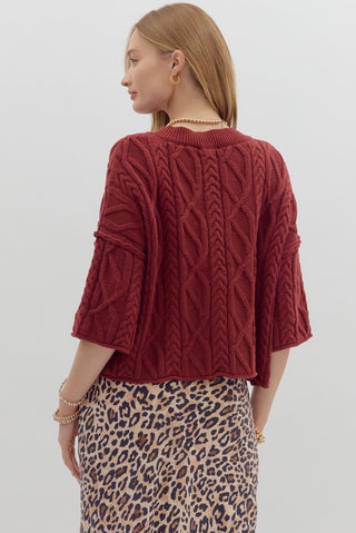 Burgundy Cable Knit Sweater