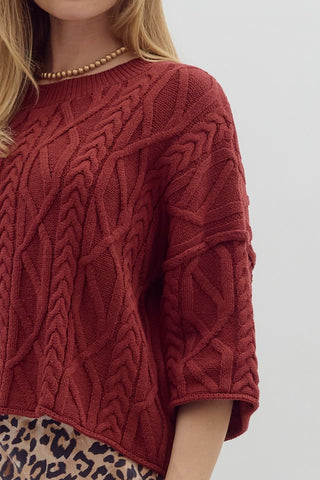 Burgundy Cable Knit Sweater