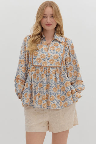 Camel Lantern Sleeve Top