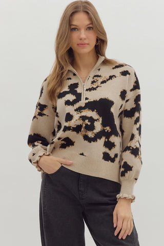 Abstract Zip Front Sweater