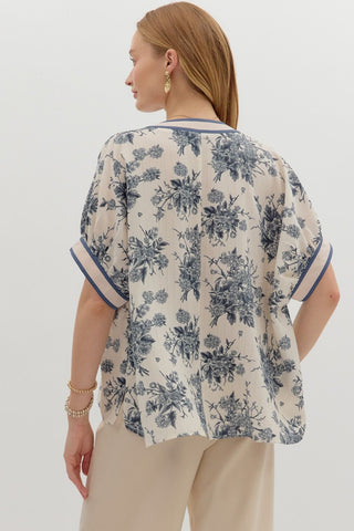 Blue Grey Floral Top