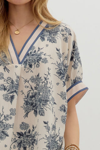 Blue Grey Floral Top