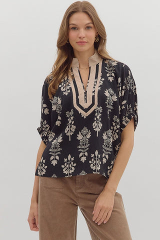 Black Abstract Botanical Top