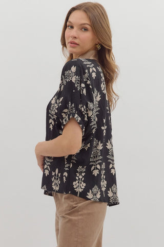 Black Abstract Botanical Top