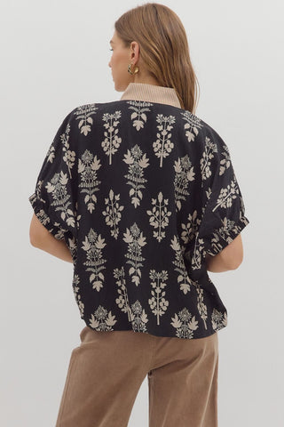 Black Abstract Botanical Top