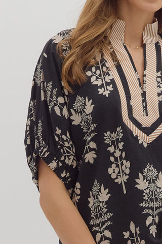 Black Abstract Botanical Top