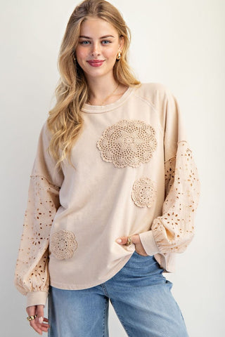 Eyelet Lace Terry Pullover