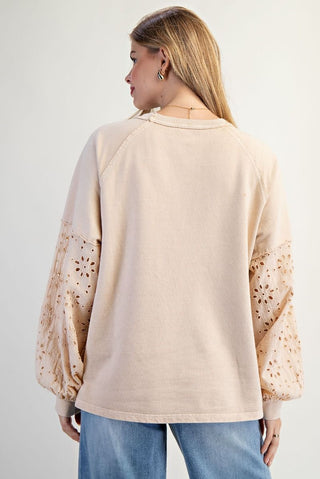 Eyelet Lace Terry Pullover