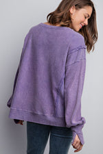 Purple Mineral Washed Ribbed Pullover