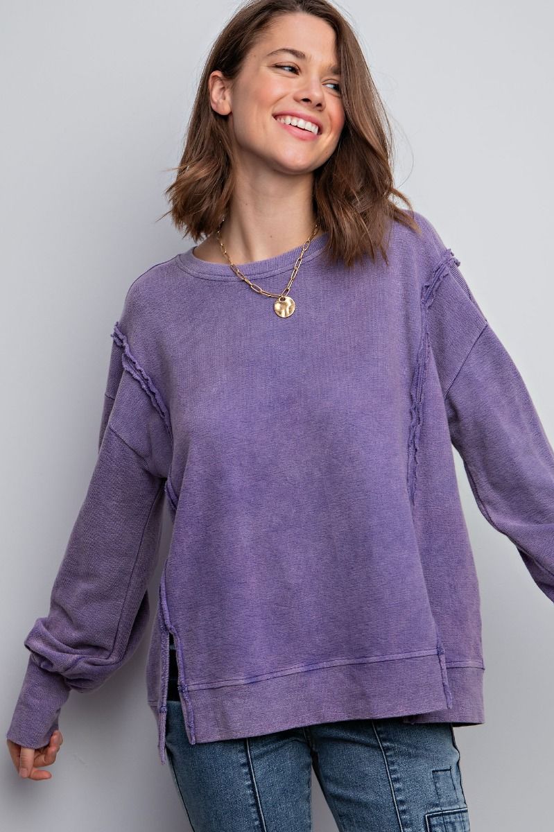 Purple Mineral Washed Ribbed Pullover