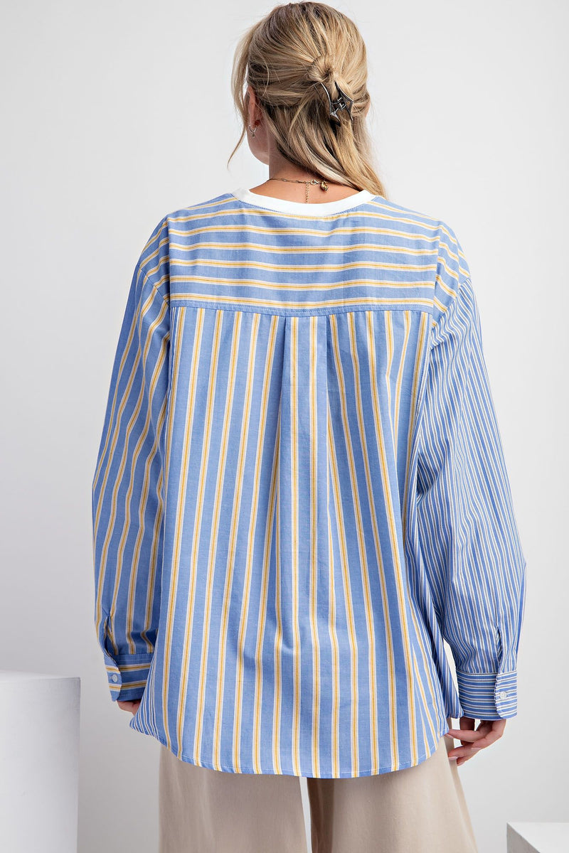 Striped Voile Mixed Knit Top