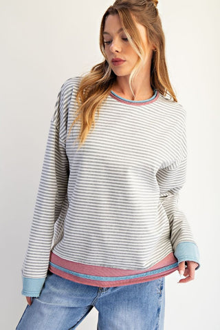 Heather Grey Striped Pullover