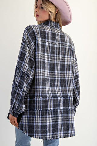 Navy Mineral Washed Plaid Shirt