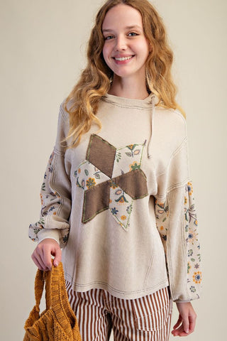 Floral Star Patch Thermal Hoodie