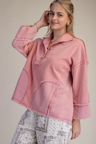 Dusty Rose Polka Dot Mix Pullover