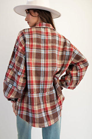 Mocha Washed Plaid Shirt Tunic