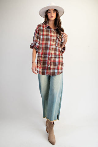 Mocha Washed Plaid Shirt Tunic