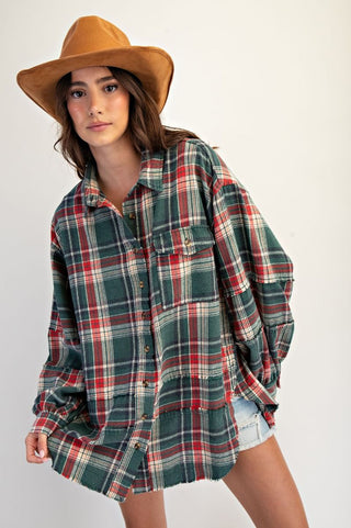 Pine Green Washed Plaid Shirt Tunic