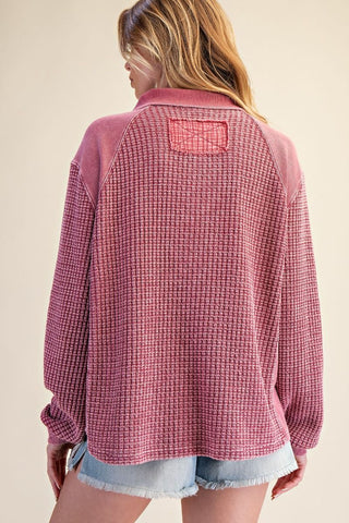 Mulberry Zip Up Washed Thermal Pullover