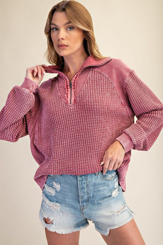 Mulberry Zip Up Washed Thermal Pullover