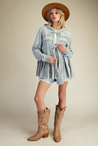 Heather Grey Terry Knit & Lace Jacket