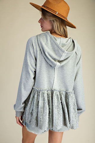 Heather Grey Terry Knit & Lace Jacket