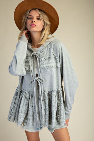 Heather Grey Terry Knit & Lace Jacket