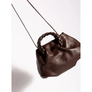Hereu plaited handle leather bag Dark Brown