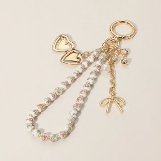 Heart Locket Bow Cherry Pearl Wristlet Keychain Bag Charm