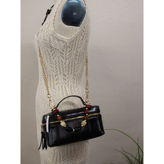 Steve Madden Black Patent Mini Top-Handle Bag with Beaded Accent