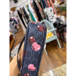 Coach Cherry-Print Shoulder Pouch in navy and Pink