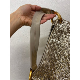 Donna Karan glenwood Metallic woven small Gold Shoulder Bag