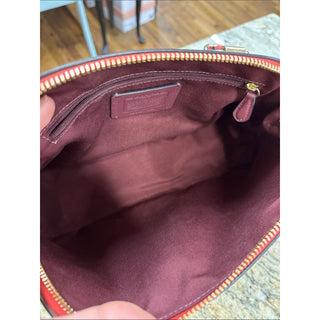 Coach Red Leather Dome Satchel with Gold Hardware
