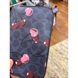 Coach Cherry-Print Shoulder Pouch in navy and Pink