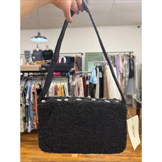 On the 34th Black Beaded Crystal-Embellished Evening Clutch