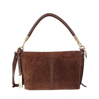 Lodis Brown Suede Shoulder Bag with Braided Detail