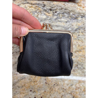 Dopp Black Leather Coin Purse with Gold Frame